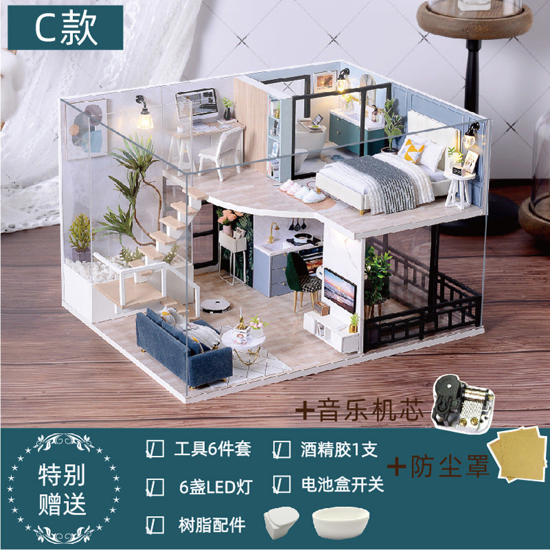 Wholesale fun DIY cabin model wooden hand-assembled toy villa house
